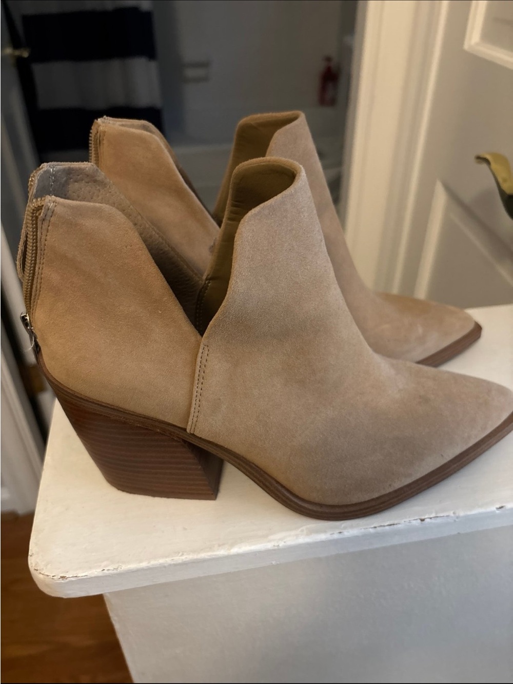 Vince Camuto Taupe Suede V-Cut Ankle Booties